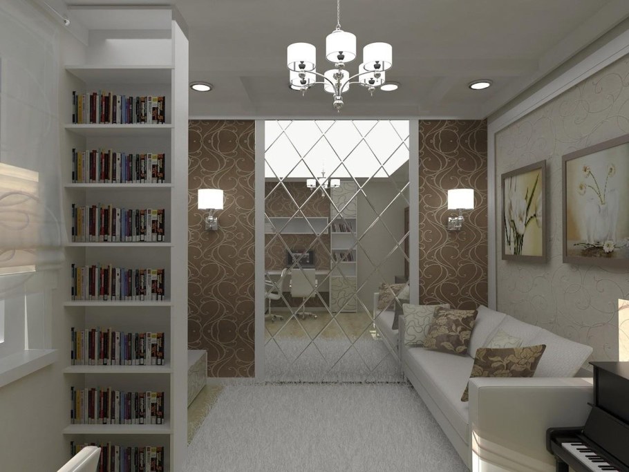 Зеркальное панно в гостиной