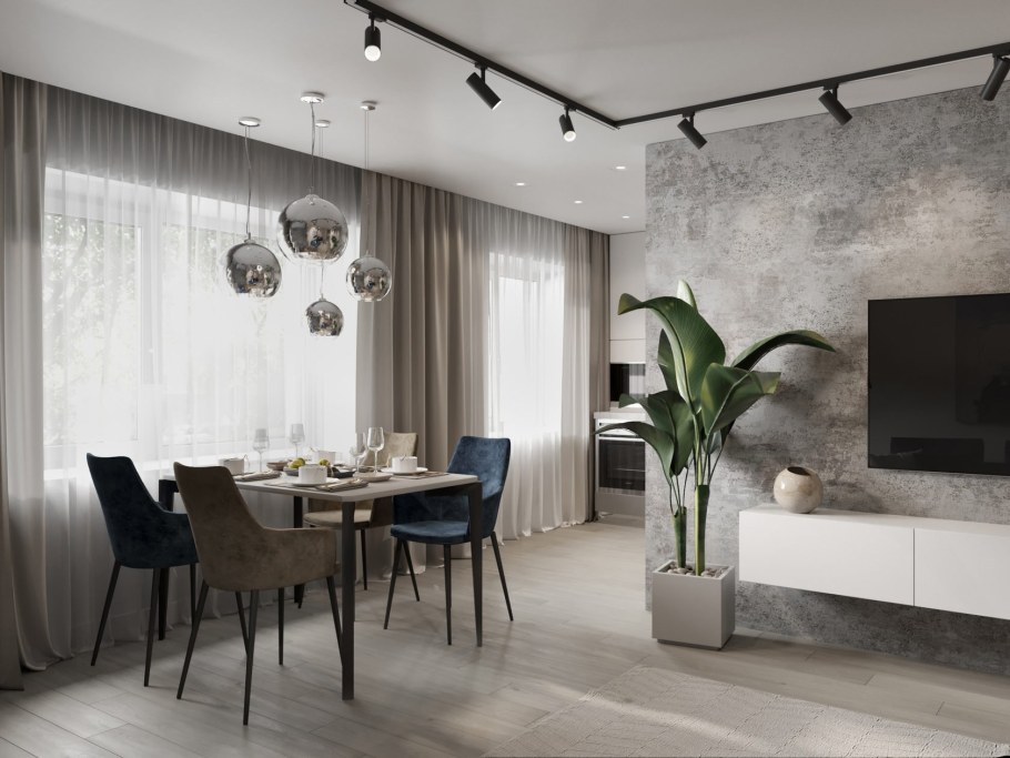 Серые обои на кухне