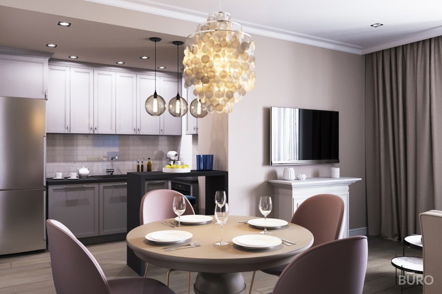 Кухни гостиные в пудровых тонах