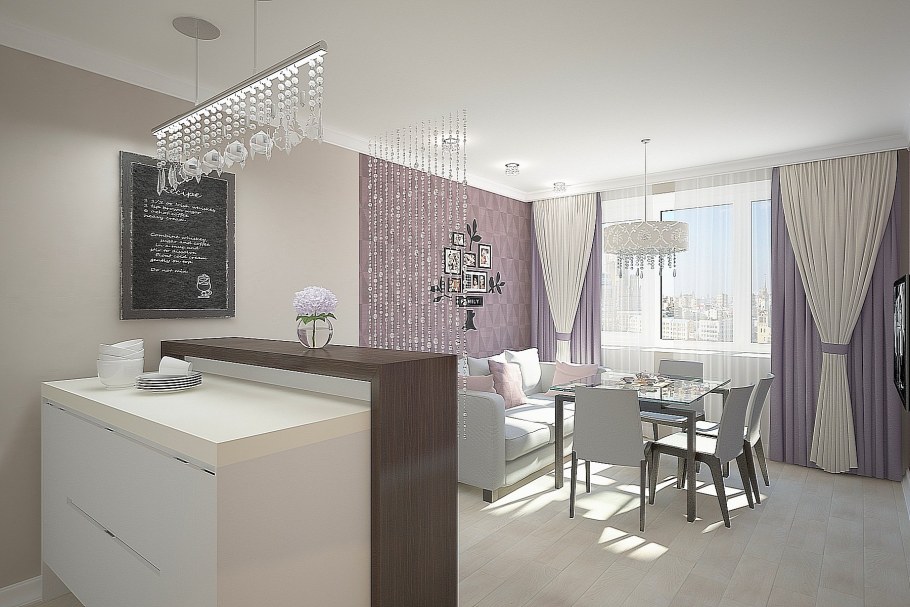 Кухня гостиная в светлых тонах