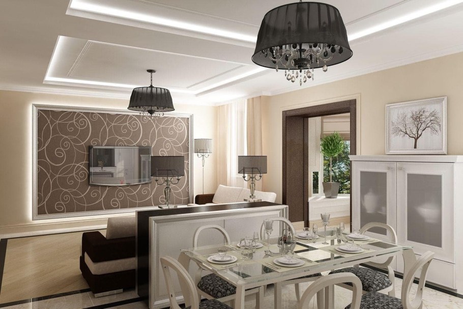 Гостиная столовая в светлых тонах