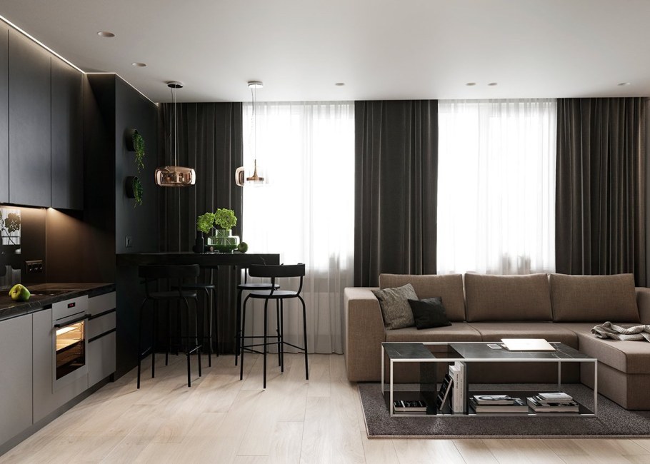 Красивая кухня гостиная в современном стиле