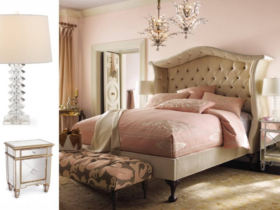 Розовая кровать в интерьере спальни