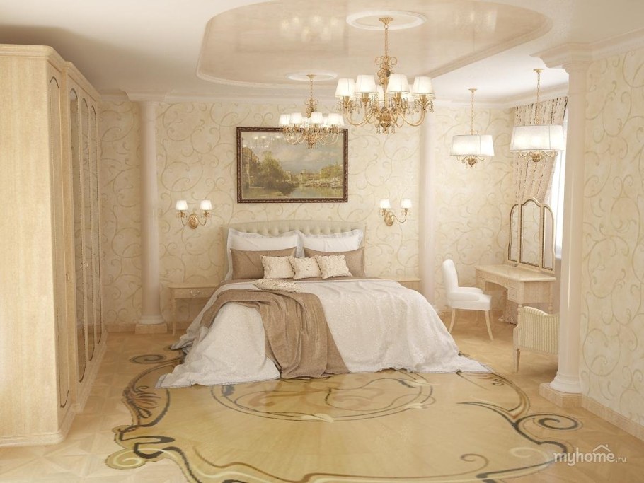 Спальня в бежево золотых тонах
