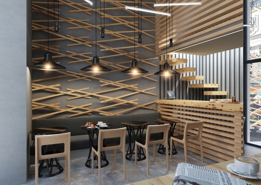 Декор стены рейками деревянными