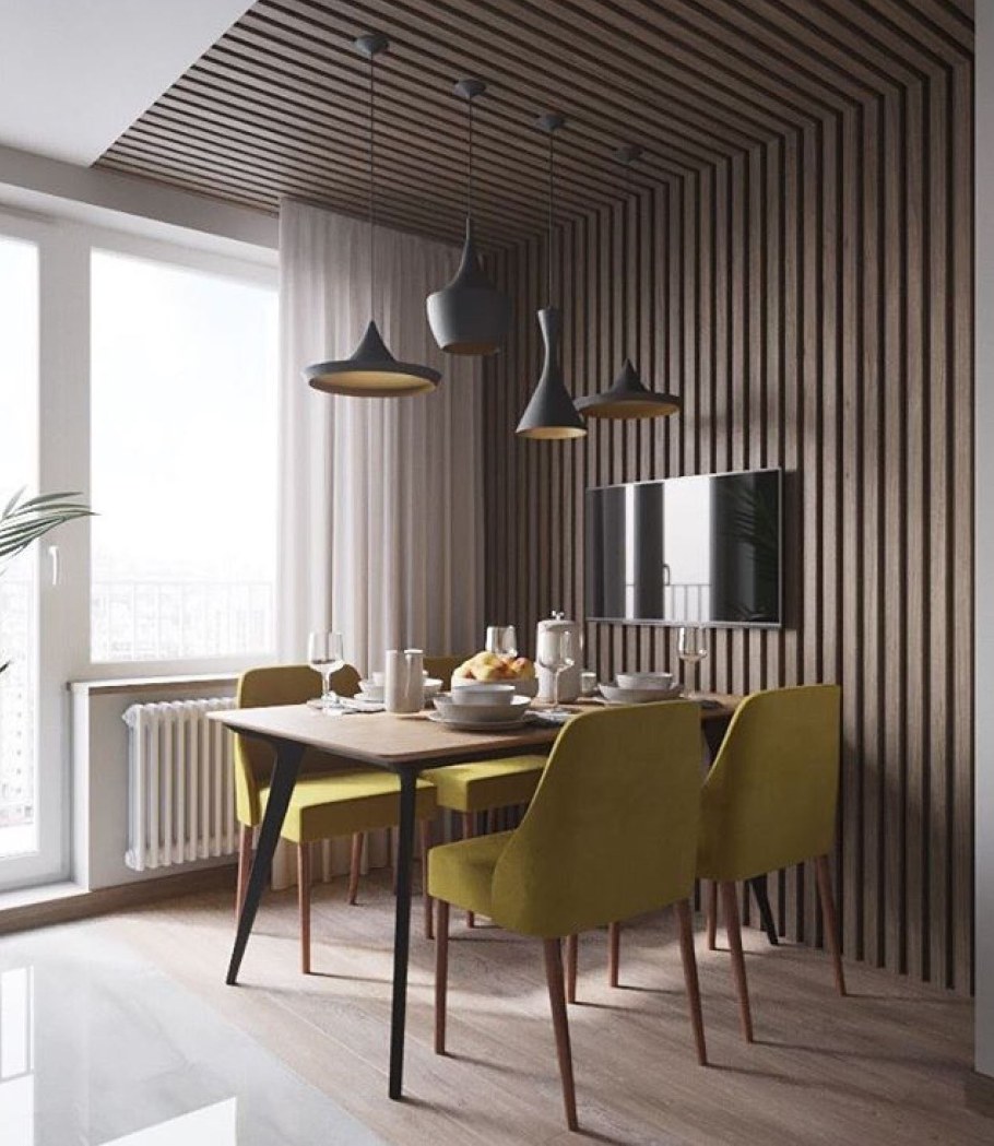 Декор деревянными рейками на кухне