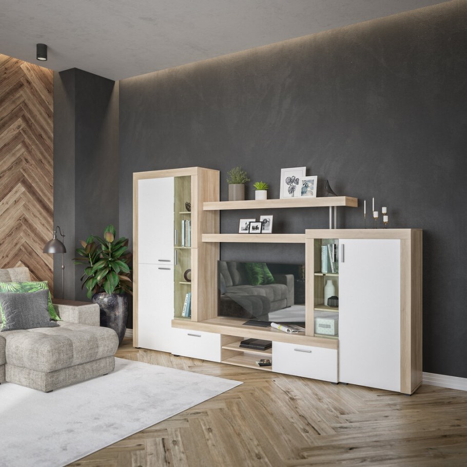 Стенка Монтана сонома белый много мебели