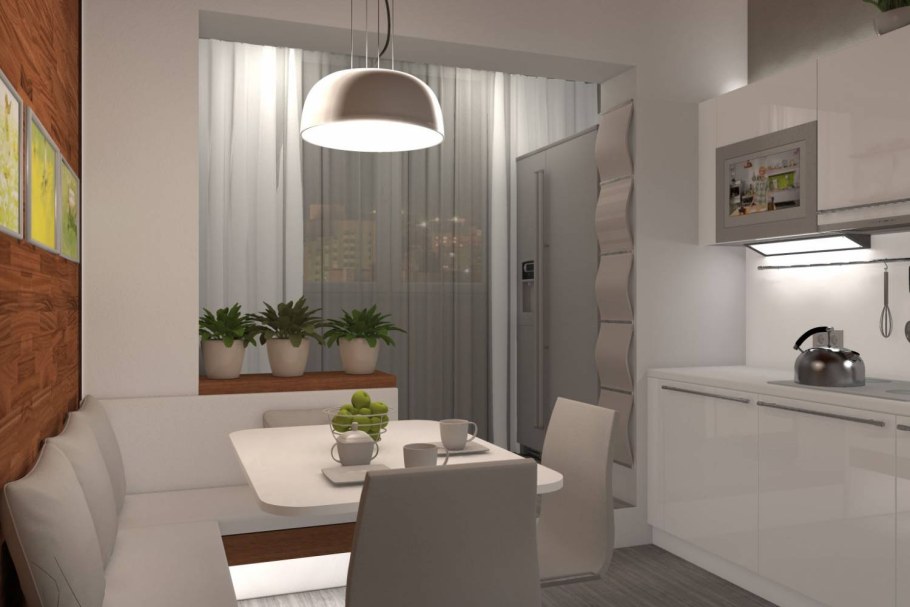 Планировка маленькой кухни с балконом