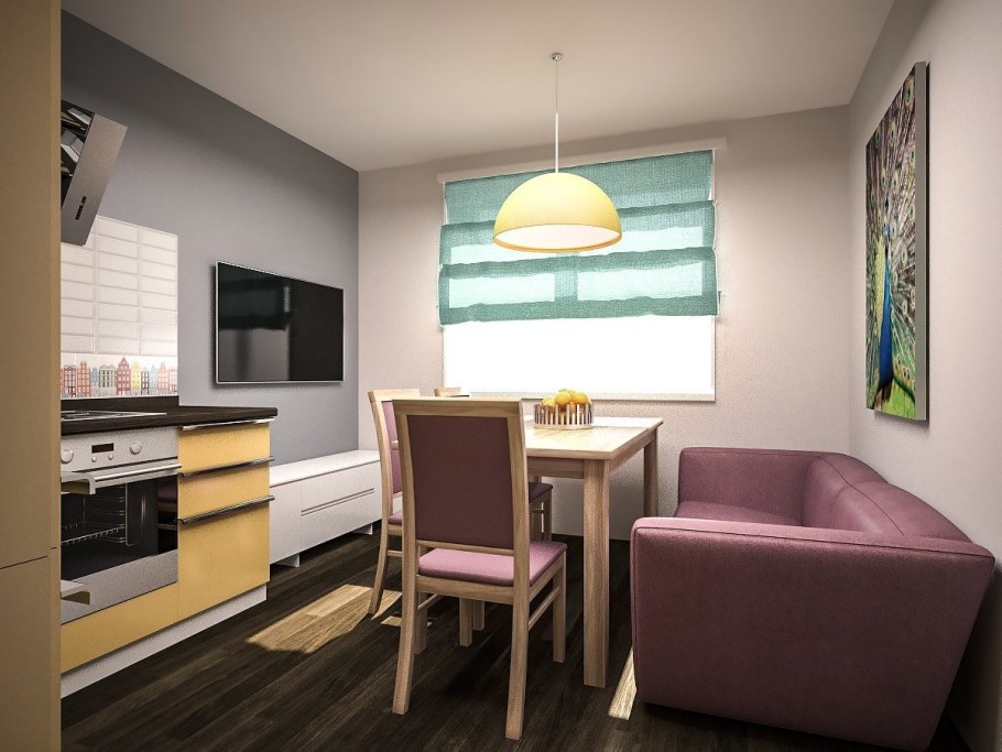 Кухня с диваном и телевизором