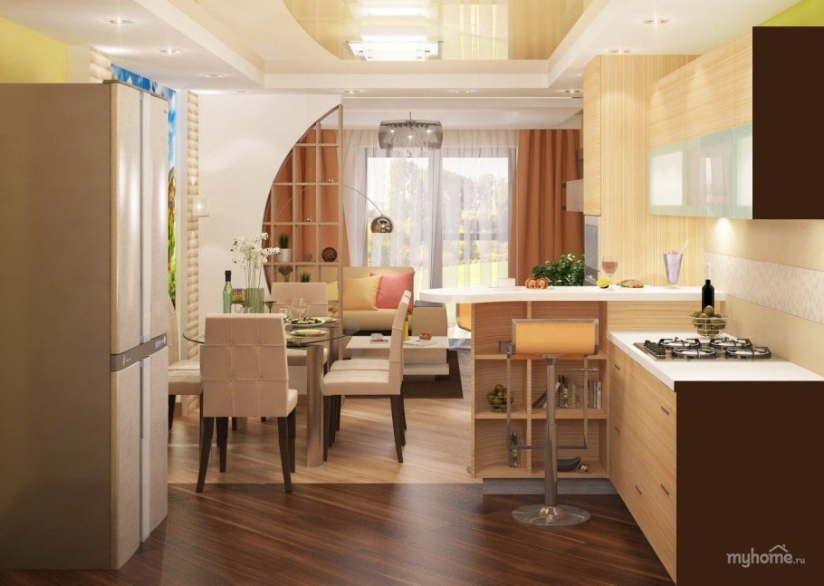 Кухня-столовая-гостиная зонирование