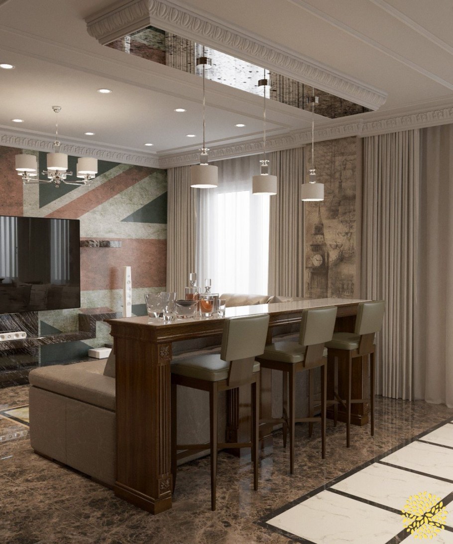 Гостиные совмещённый с кухней и столовой