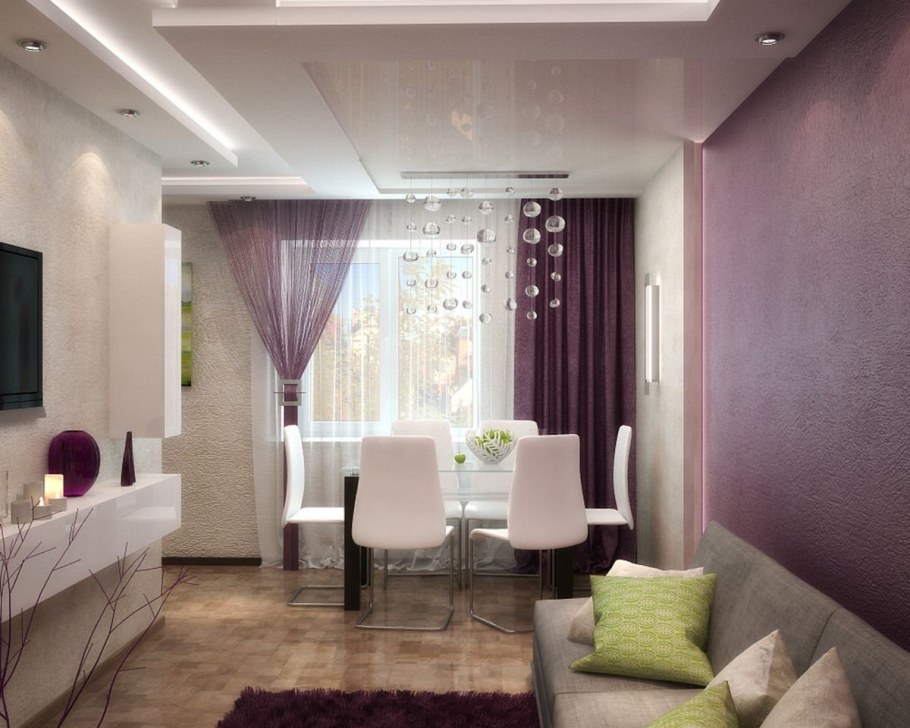 Шторы в гостиную совмещенную с кухней