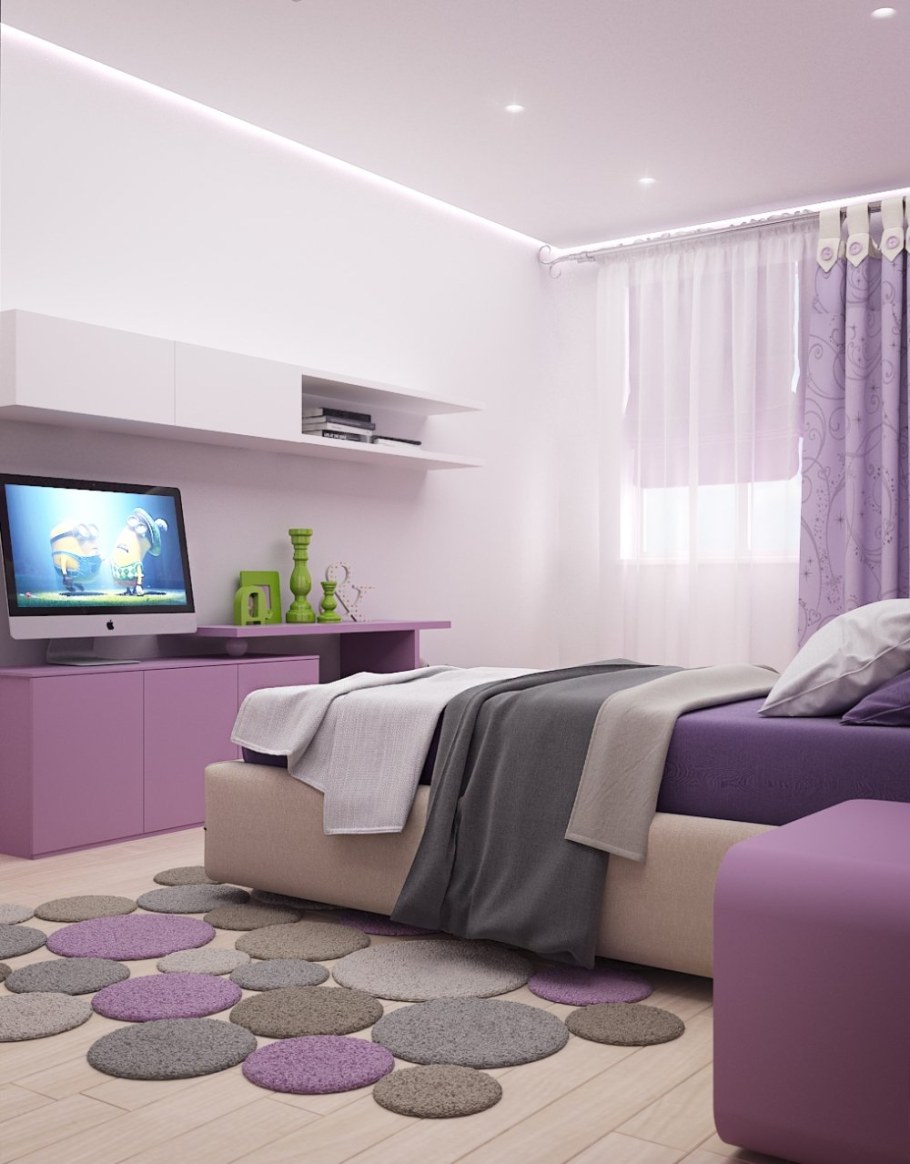 Интерьер комнаты в сиреневых тонах