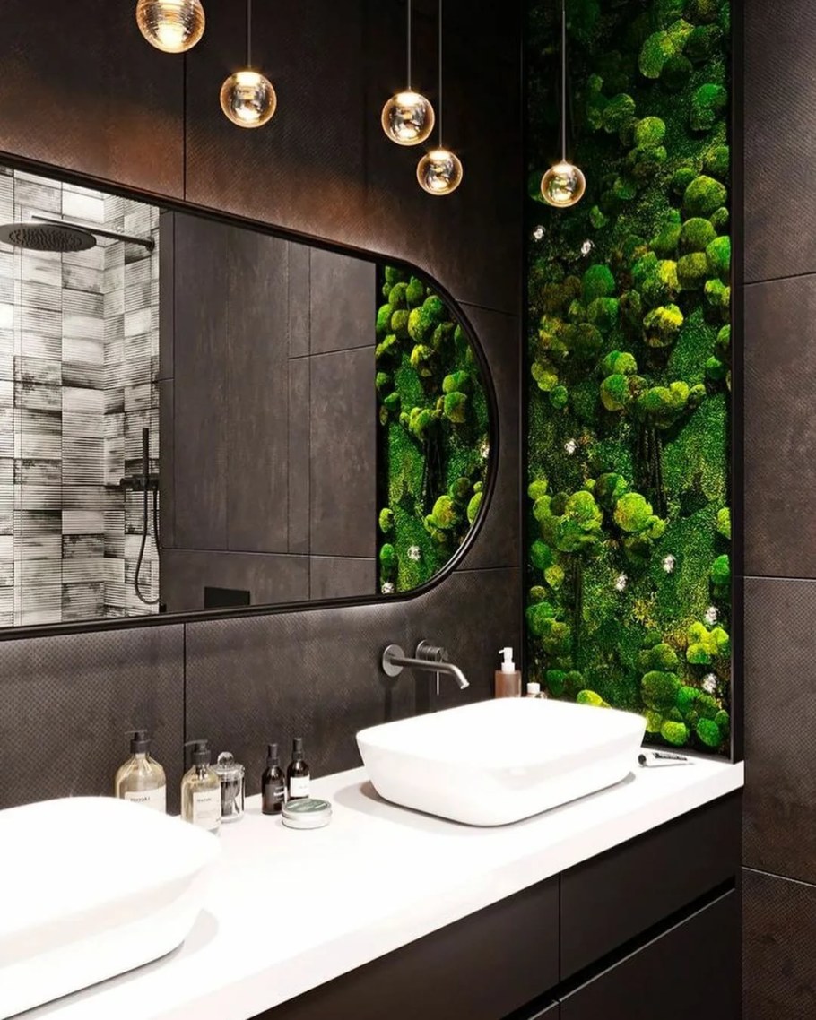 Мох в интерьере ванной комнаты