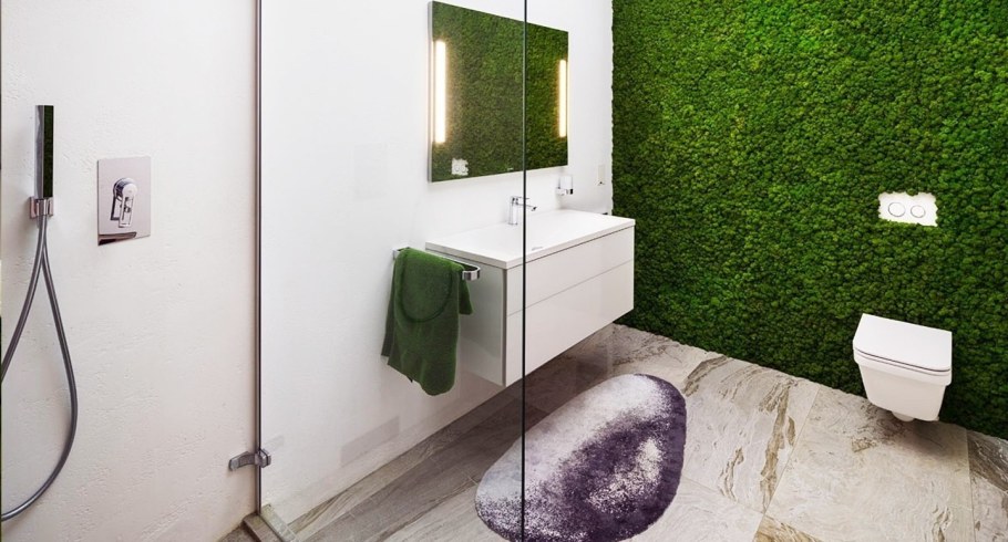 Искусственный газон в интерьере ванной