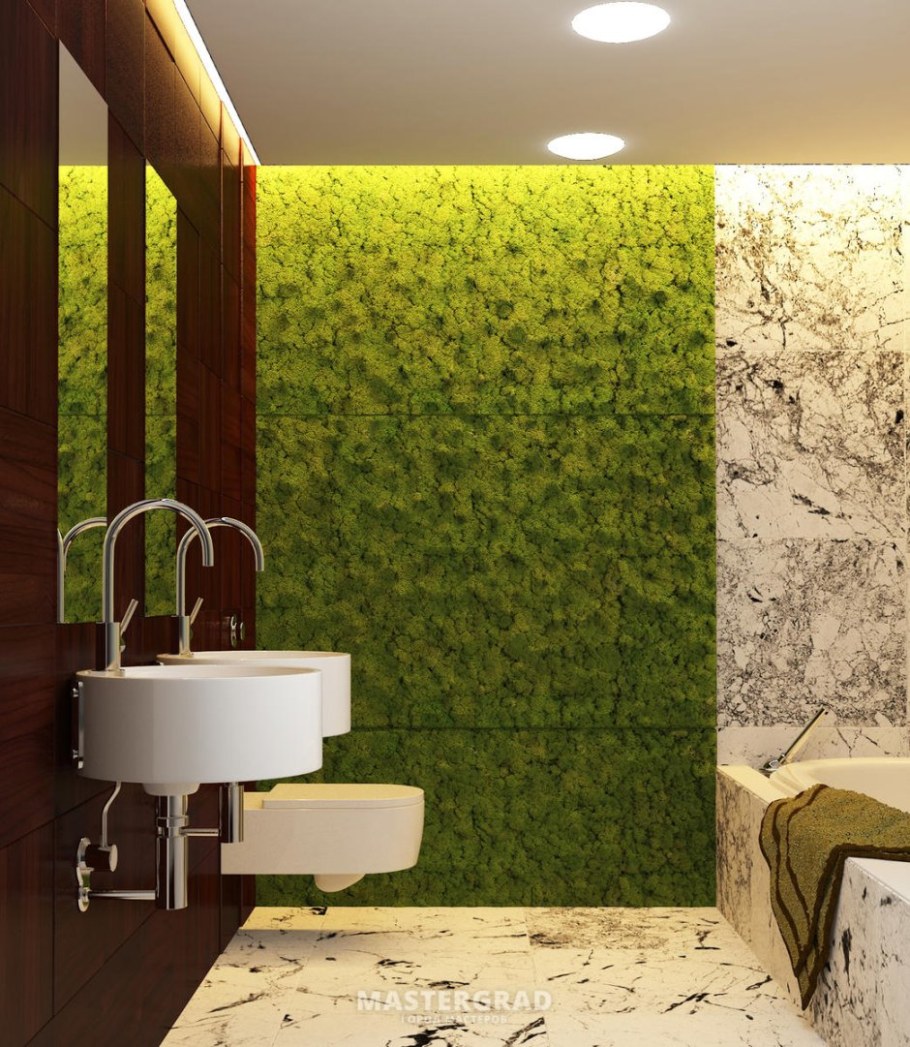 Искусственный мох в интерьере ванной