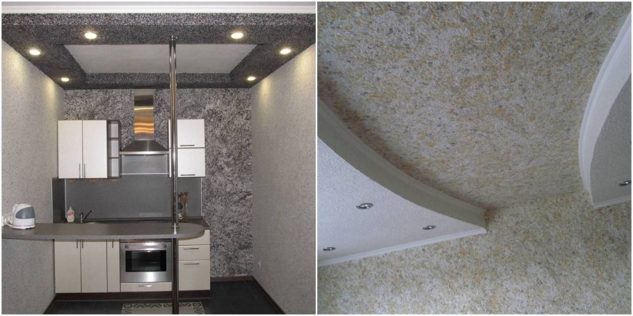 Жидкие обои для потолка на кухне