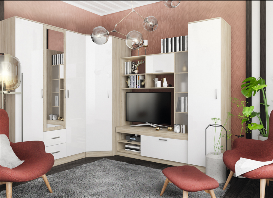 МС Софи гостиная 1 сонома/белый СЦС 1400.1