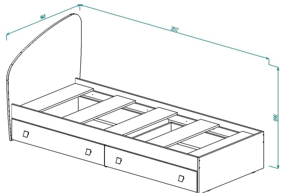 Кровать из ЛДСП 2000 900 С ящиками чертеж