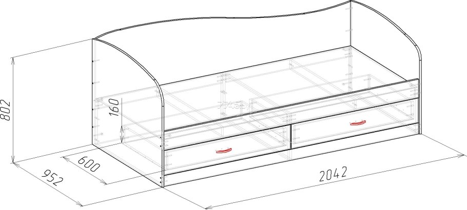 Кровать Боно 90 на 200 с ящиками чертеж