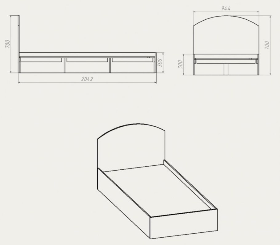Кровать односпальная чертежи 900х2000