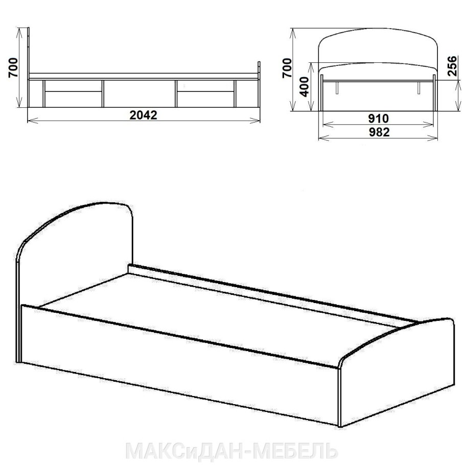 Кровать односпальная 90х200 чертеж