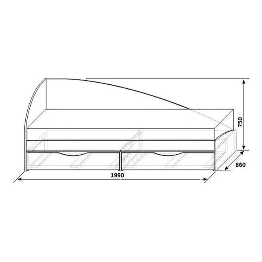 Чертёж кровати 200х90, Дельфин