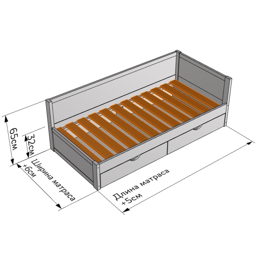 Чертеж односпальной кровати с ящиками