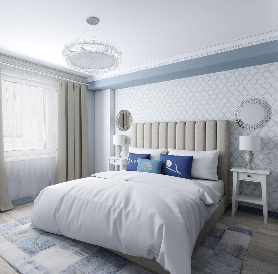 Спальня в сер0голубом цвете