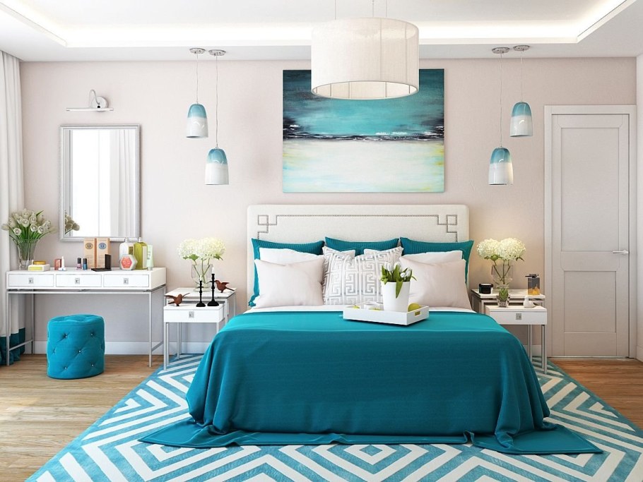 Спальня цвета морской волны