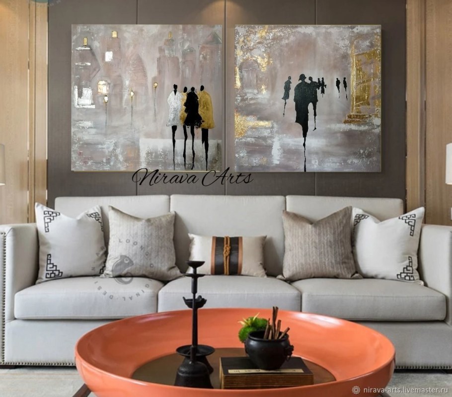 Диптих в интерьере гостиной