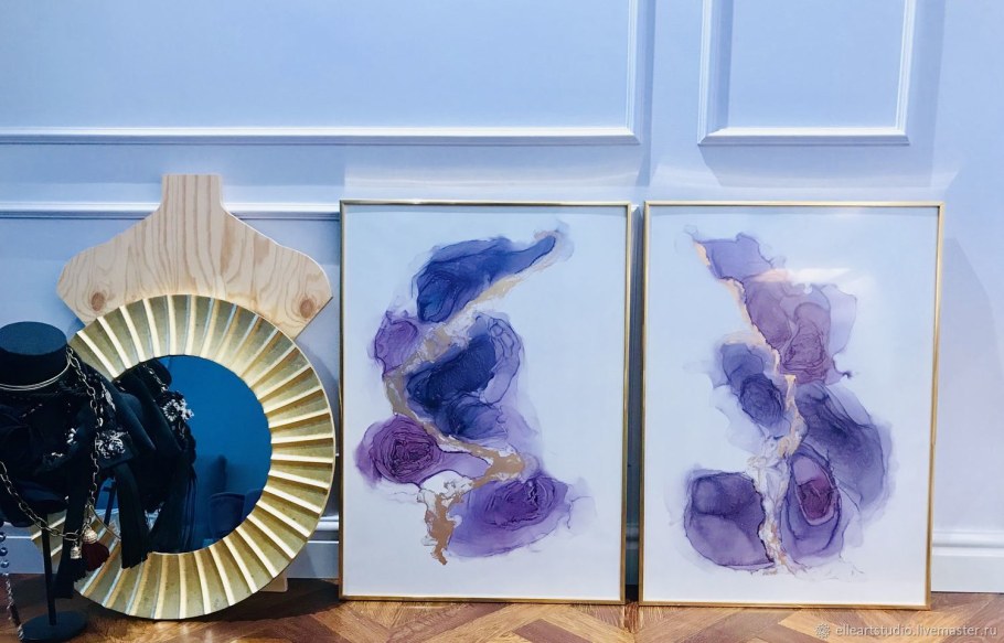 Алкогольные чернила картины в интерьере