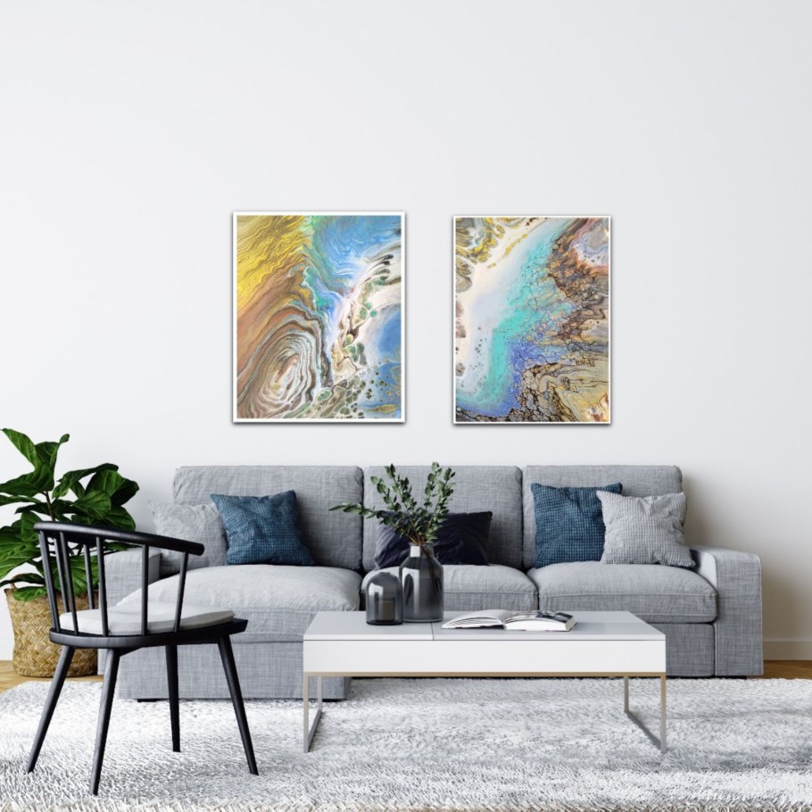 Интерьерные картины диптих синий и бежевый серый