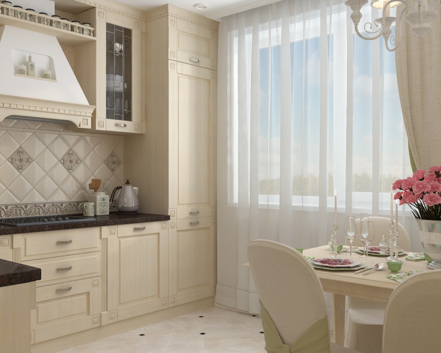 Кухня кремового цвета