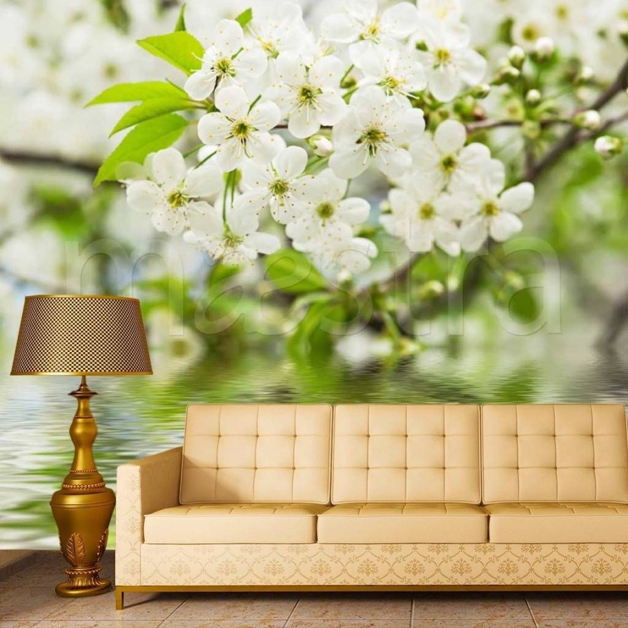 Фотообои яблоня в цвету в интерьере