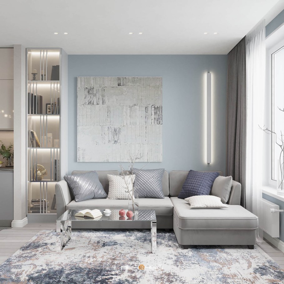 Гостиная в серых тонах в современном стиле