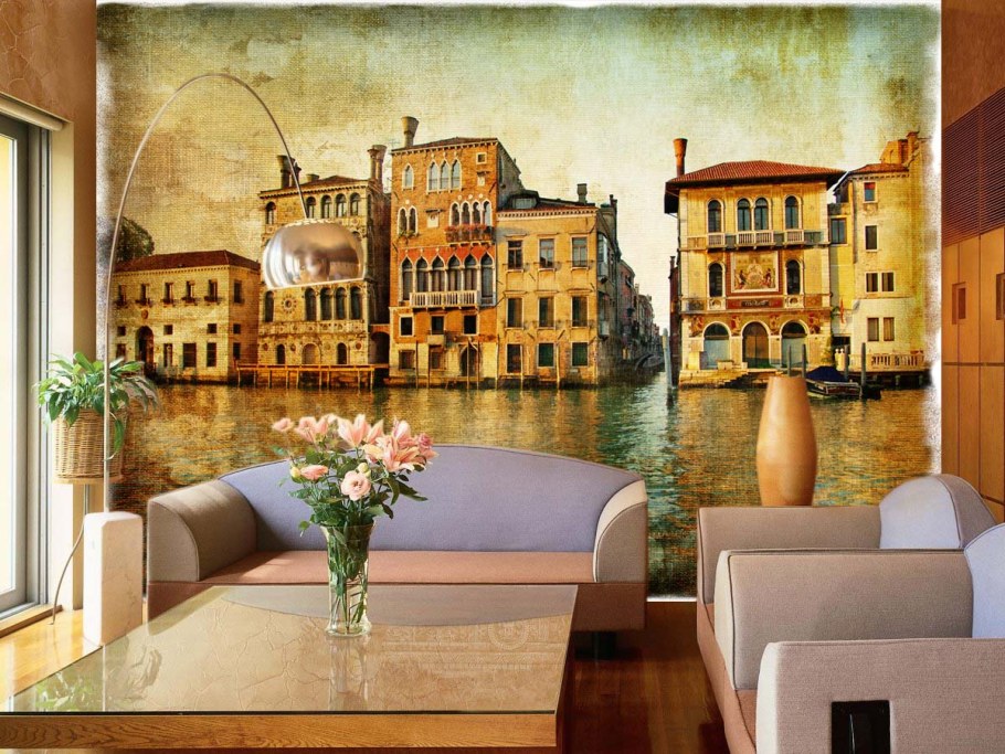 Фреска Венеция в интерьере гостиной