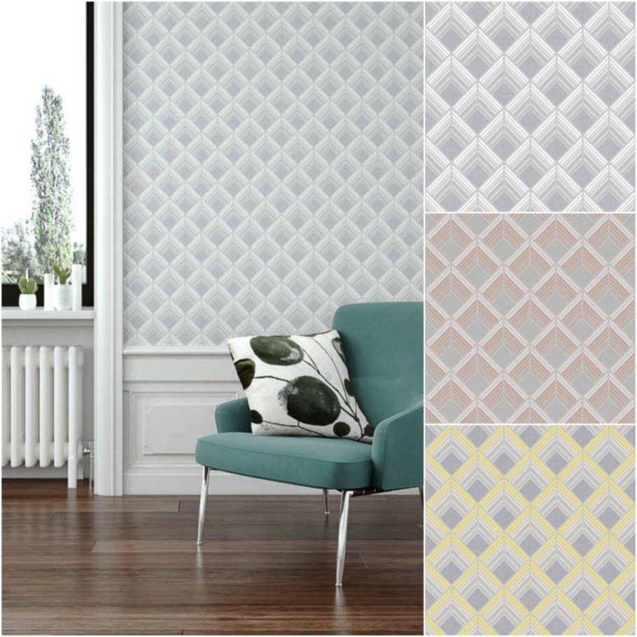 Обои с ромбами в интерьере гостиной