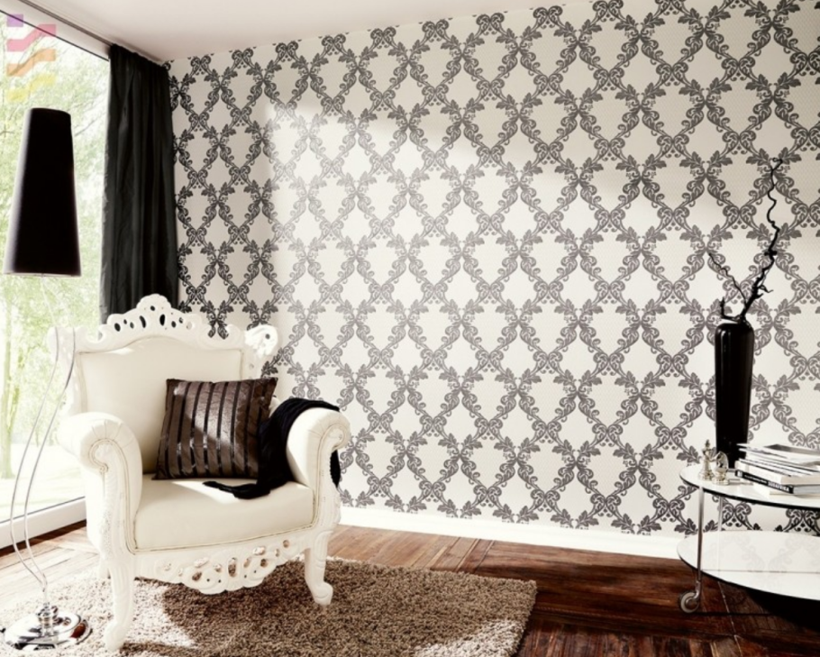Обои серые ромбы в интерьере