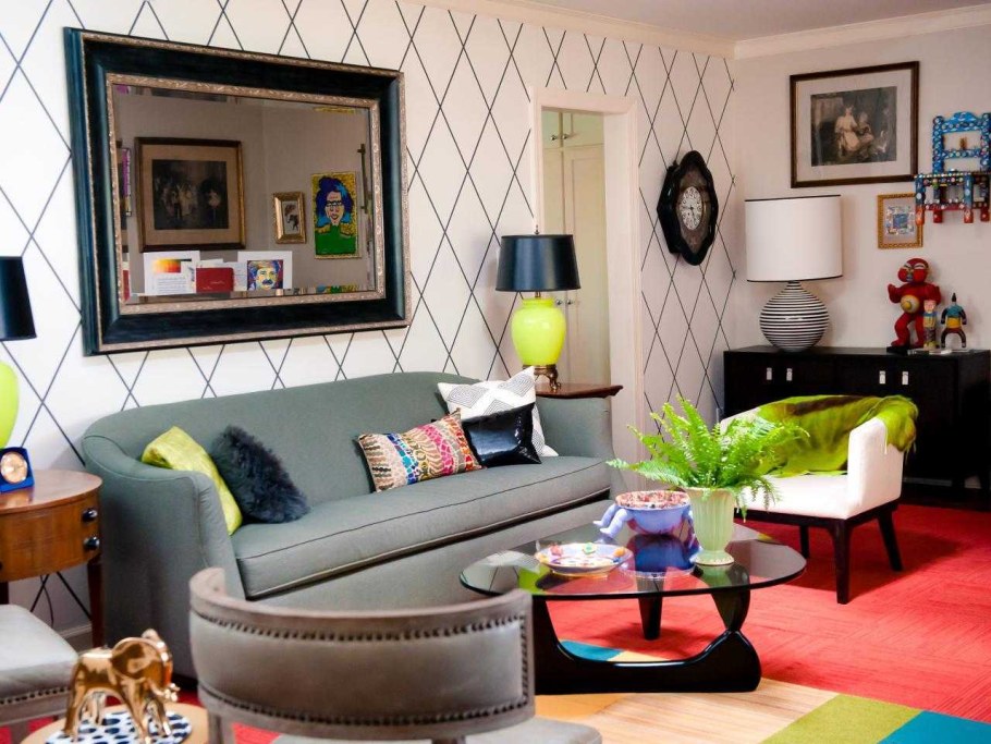 Сочетание ромбов и цветов в интерьере