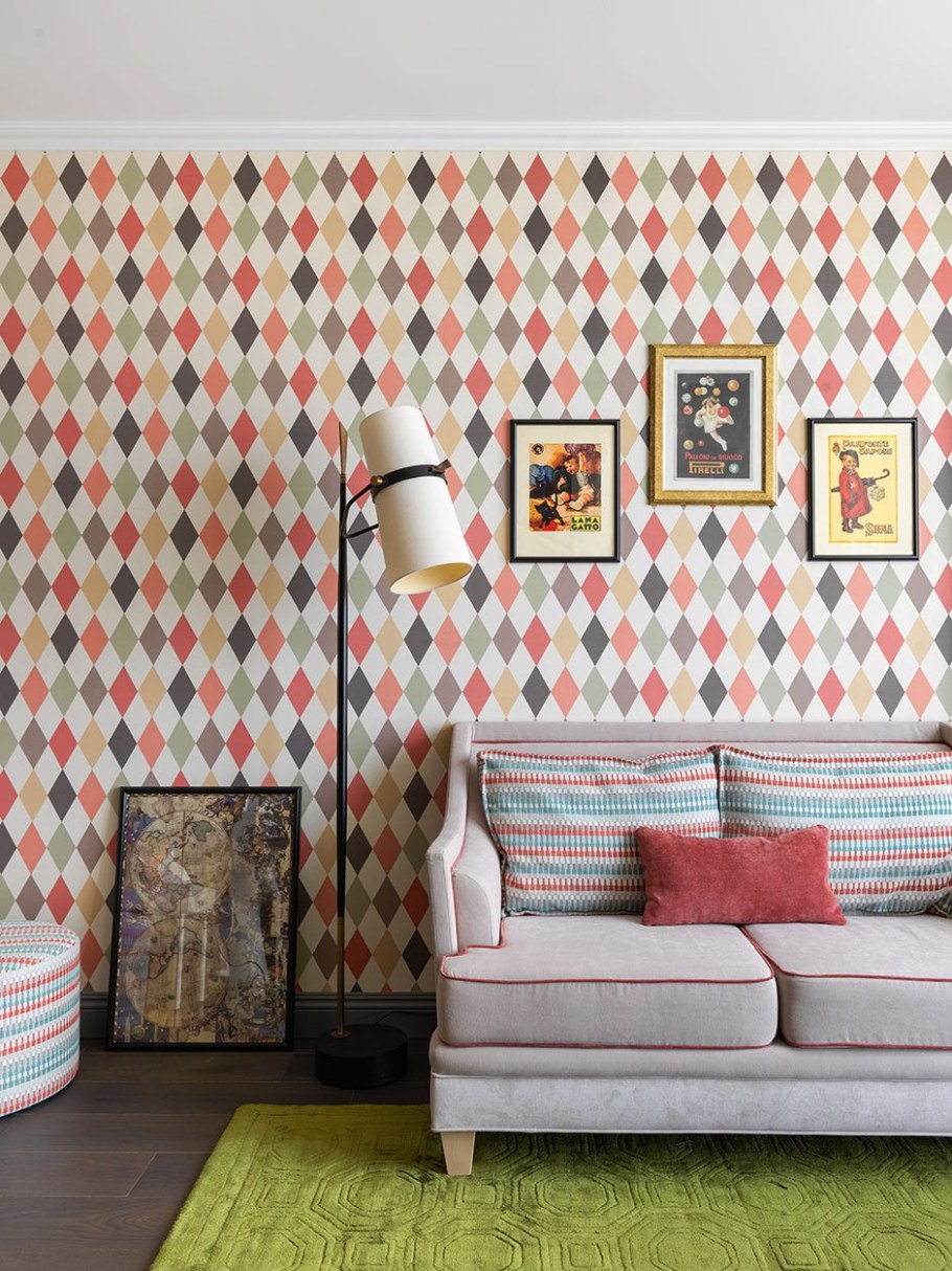 Обои в ромбик в интерьере