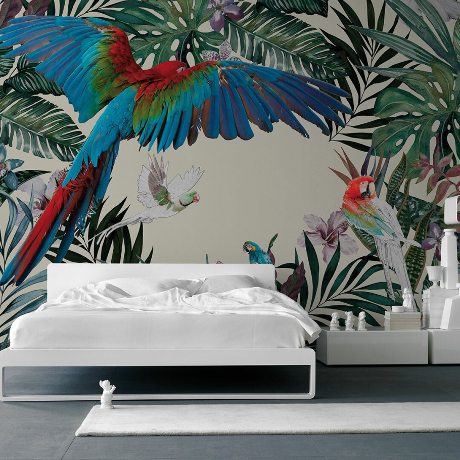 Тропические обои в интерьере спальни