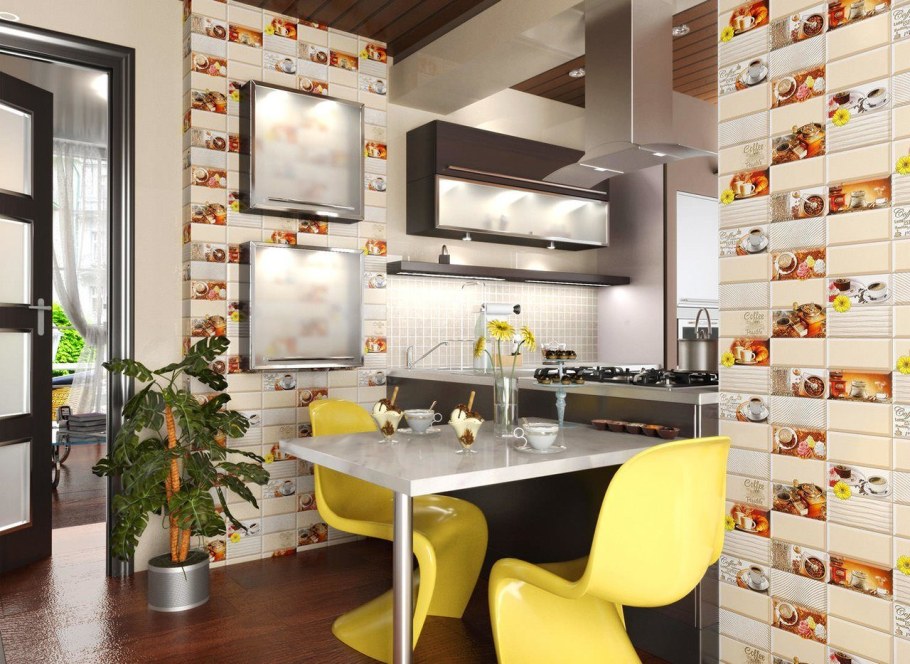 Обои на кухню моющиеся в интерьере