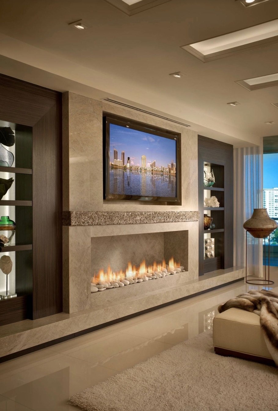 Гостиная с биокамином в современном стиле