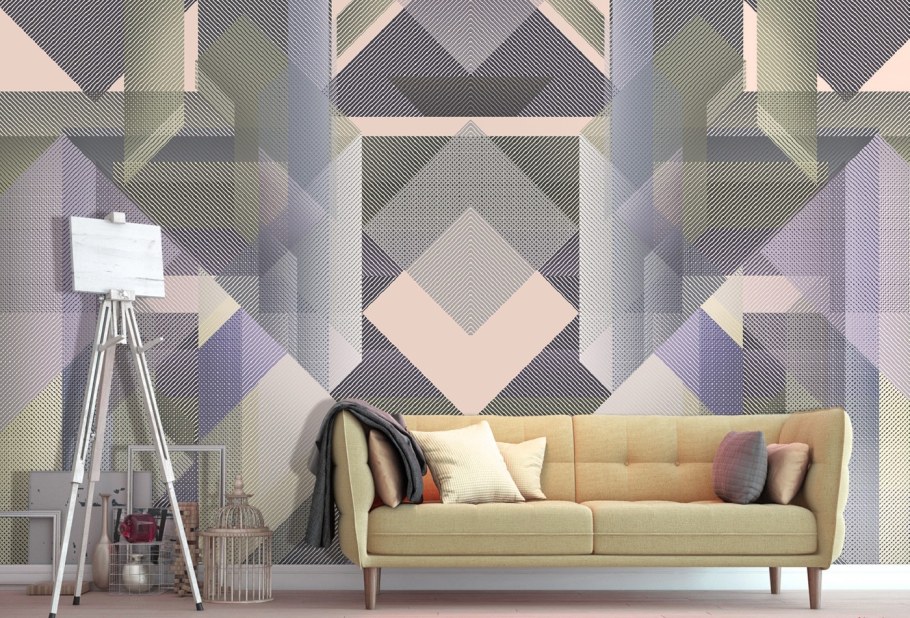 Обои геометрия для стен в интерьере гостиной
