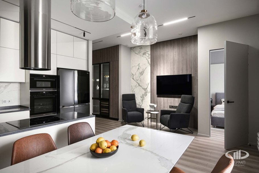 Интерьер 17 кв.м гостиная с кухней в современном