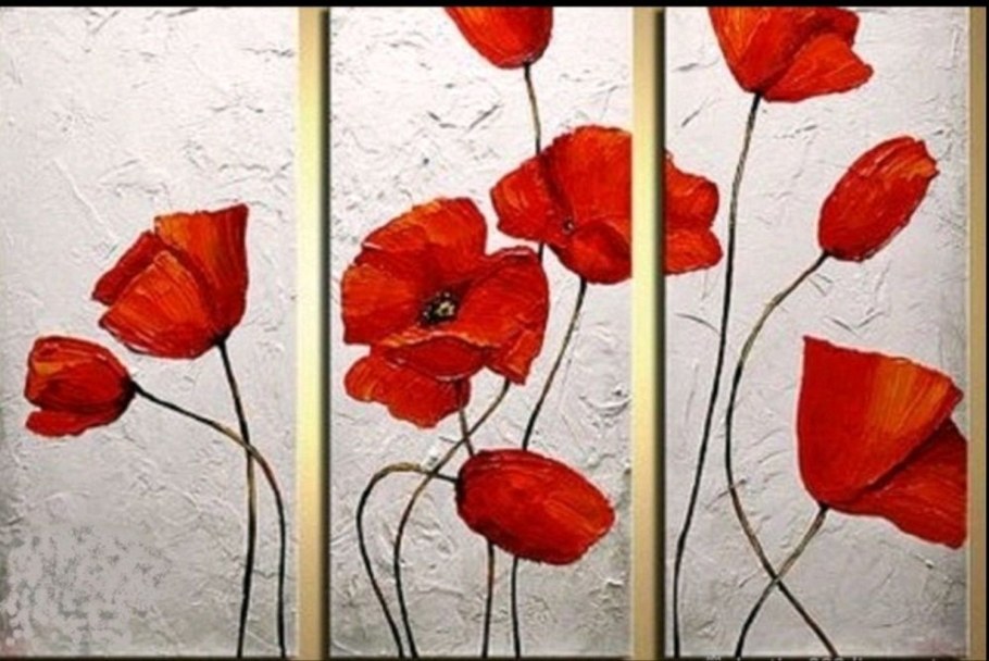 Маки живопись интерьерная триптих