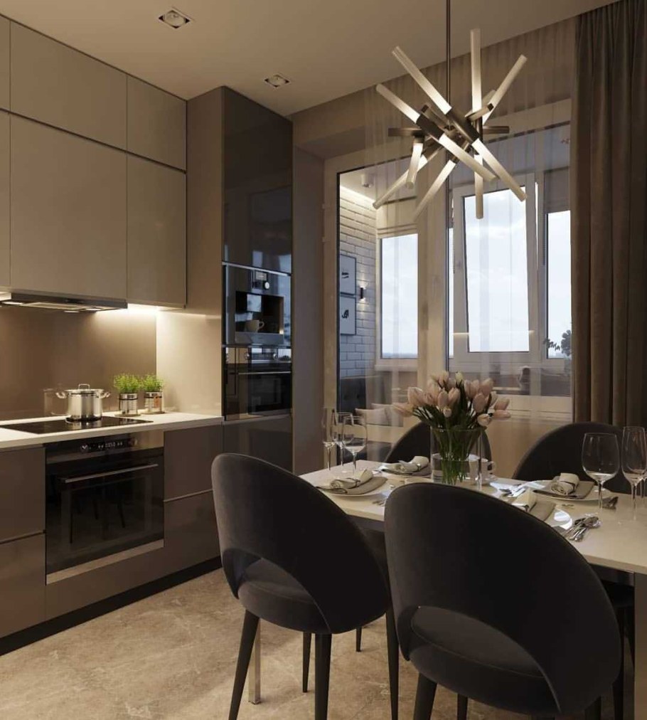 Интерьер квадратной кухни 10 кв