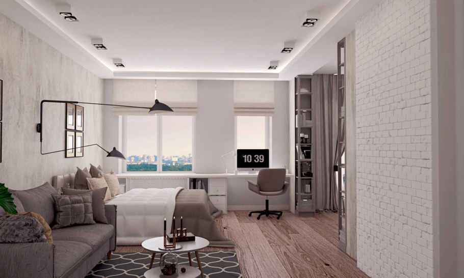 Интерьер однушки студии 30 кв