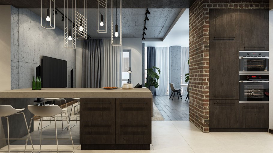 Интерьер кухни в стиле лофт